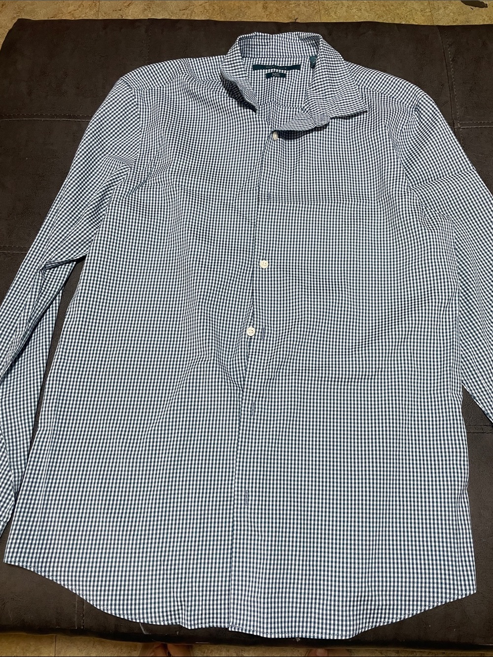 Perry Ellis Blue and White Gingham Dress Shirt